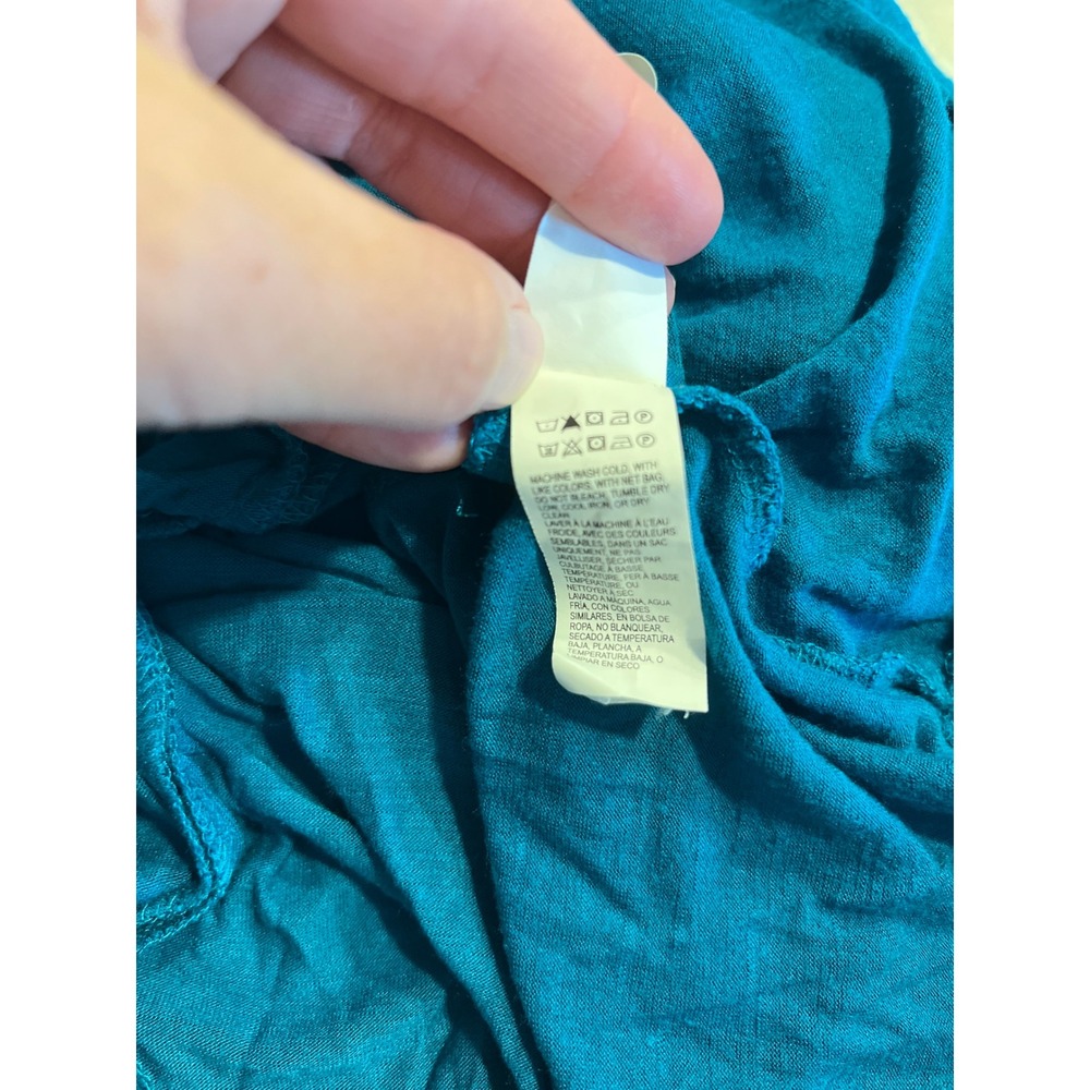 Lucky Brand Teal Blue‎ Eyelet Lace Embroidered Long Sleeve Boho Blouse Medium - Picture 10 of 10
